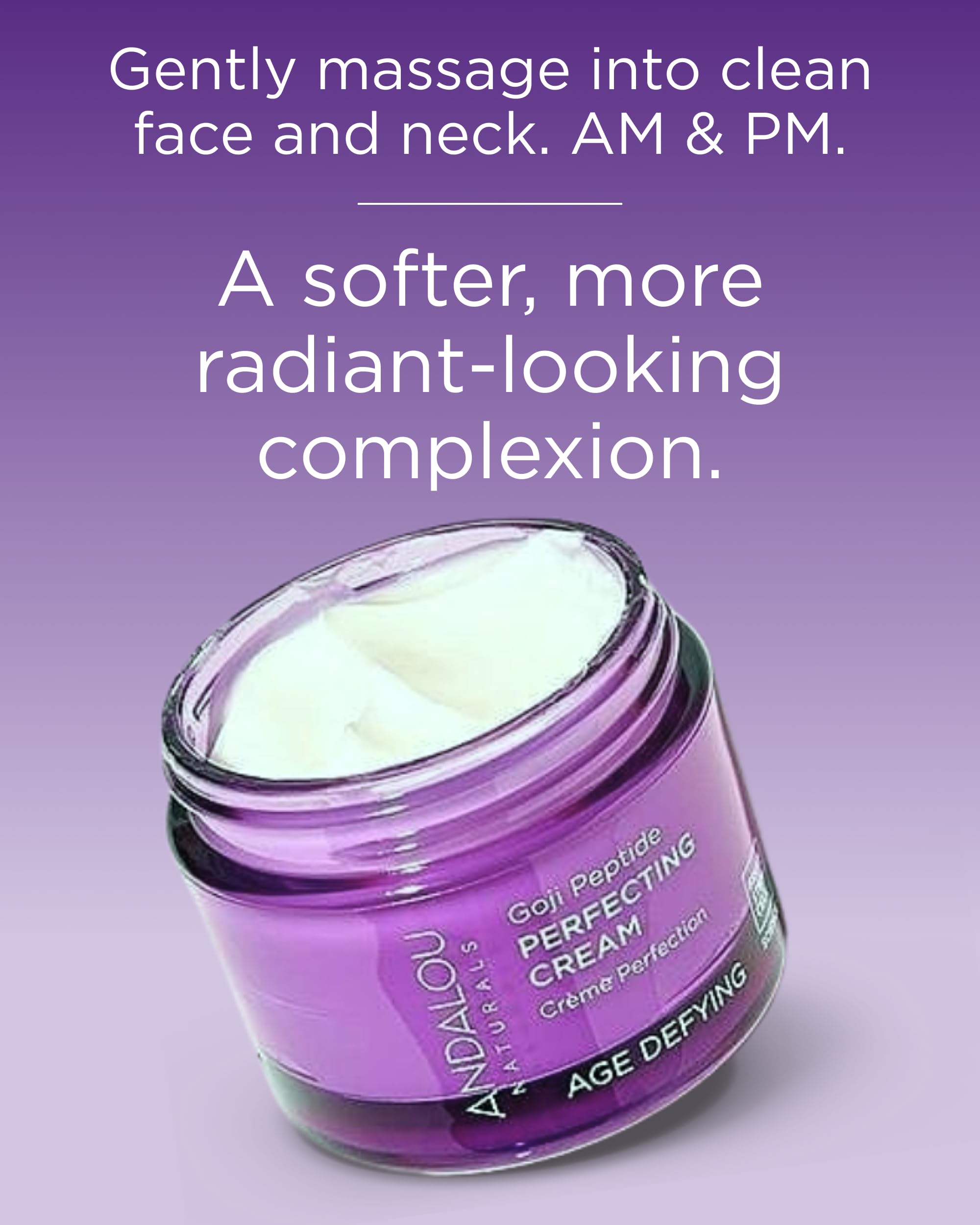 Goji Peptide Perfecting Cream de Andalou Naturals con resveratrol y CoQ10, antioxidante suave.