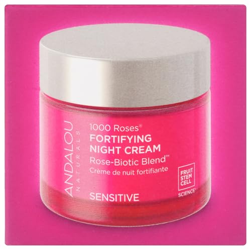 Andalou Naturals postbiotics night-cream application demonstrating barrier-support potential.