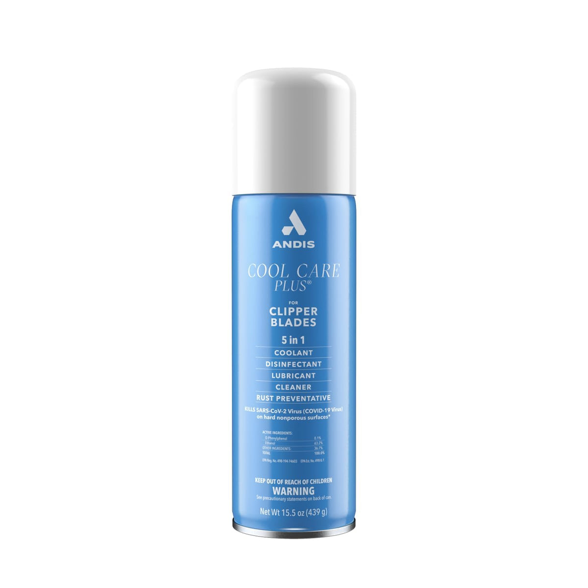 Andis Cool Care Plus, lata 458 ml, desinfección y lubricación para cuchillas