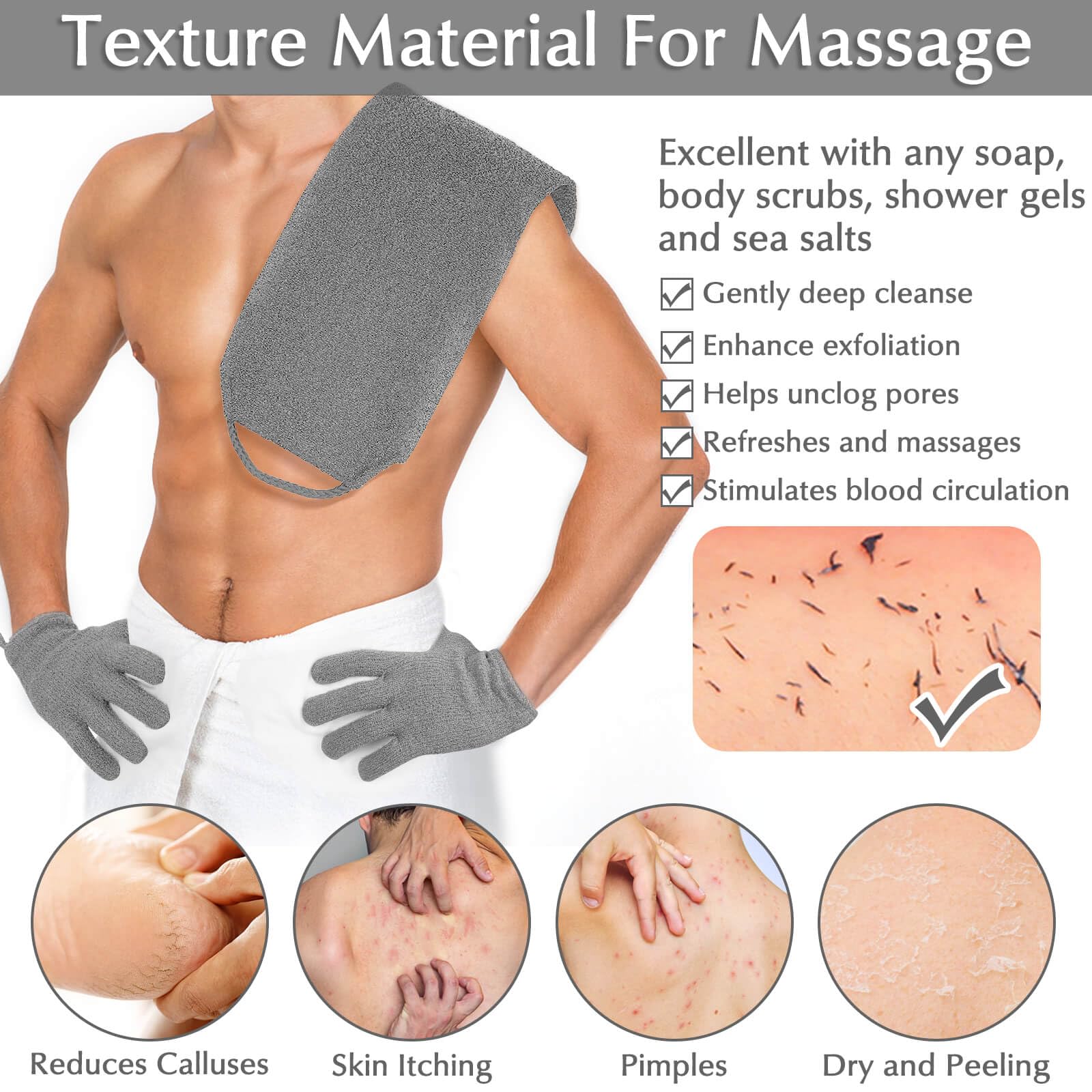Bucle colgante para secado gris, práctico para guardar tras la ducha.