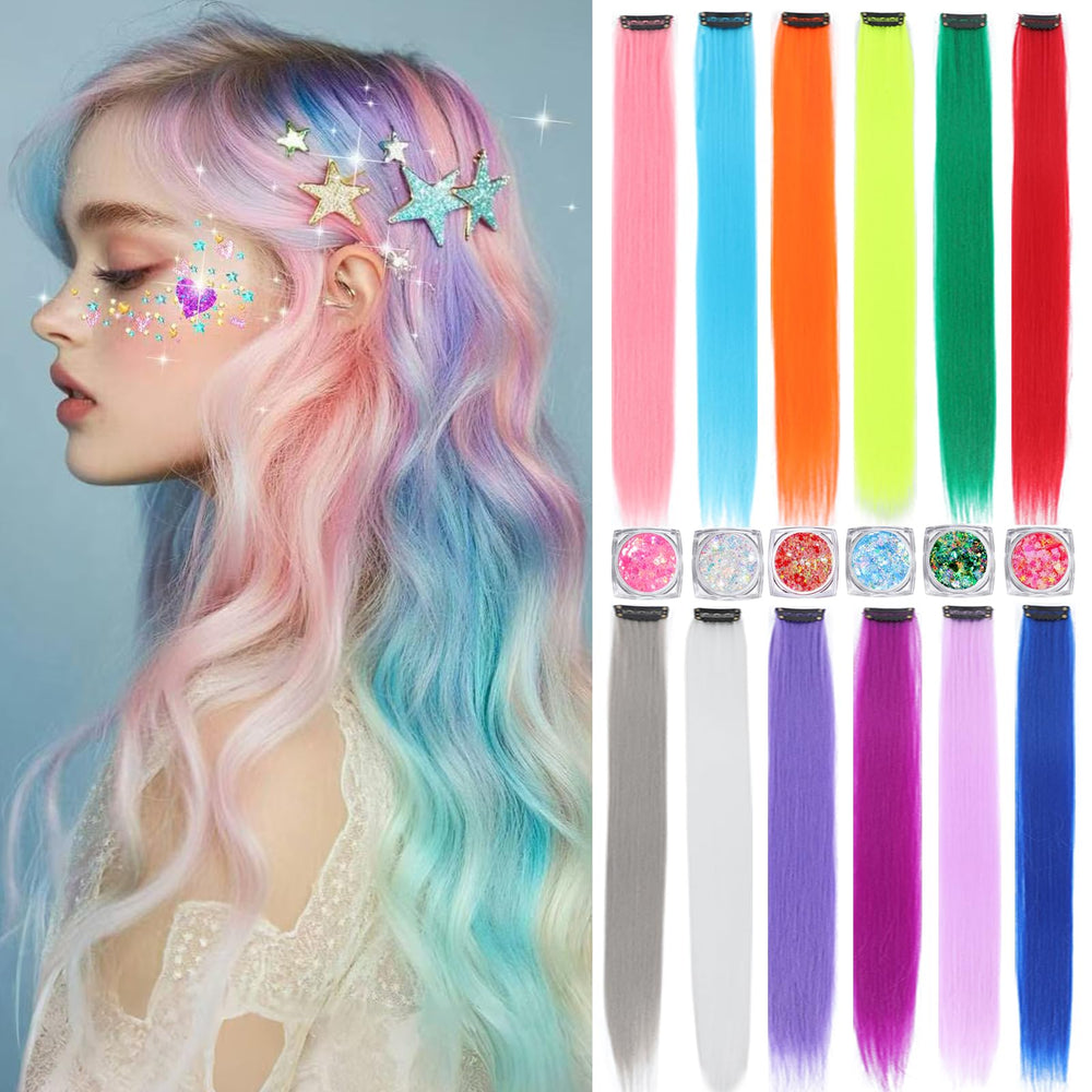 Extensiones Angels Beauty coloridas con clip, brillo multicolor para look diario
