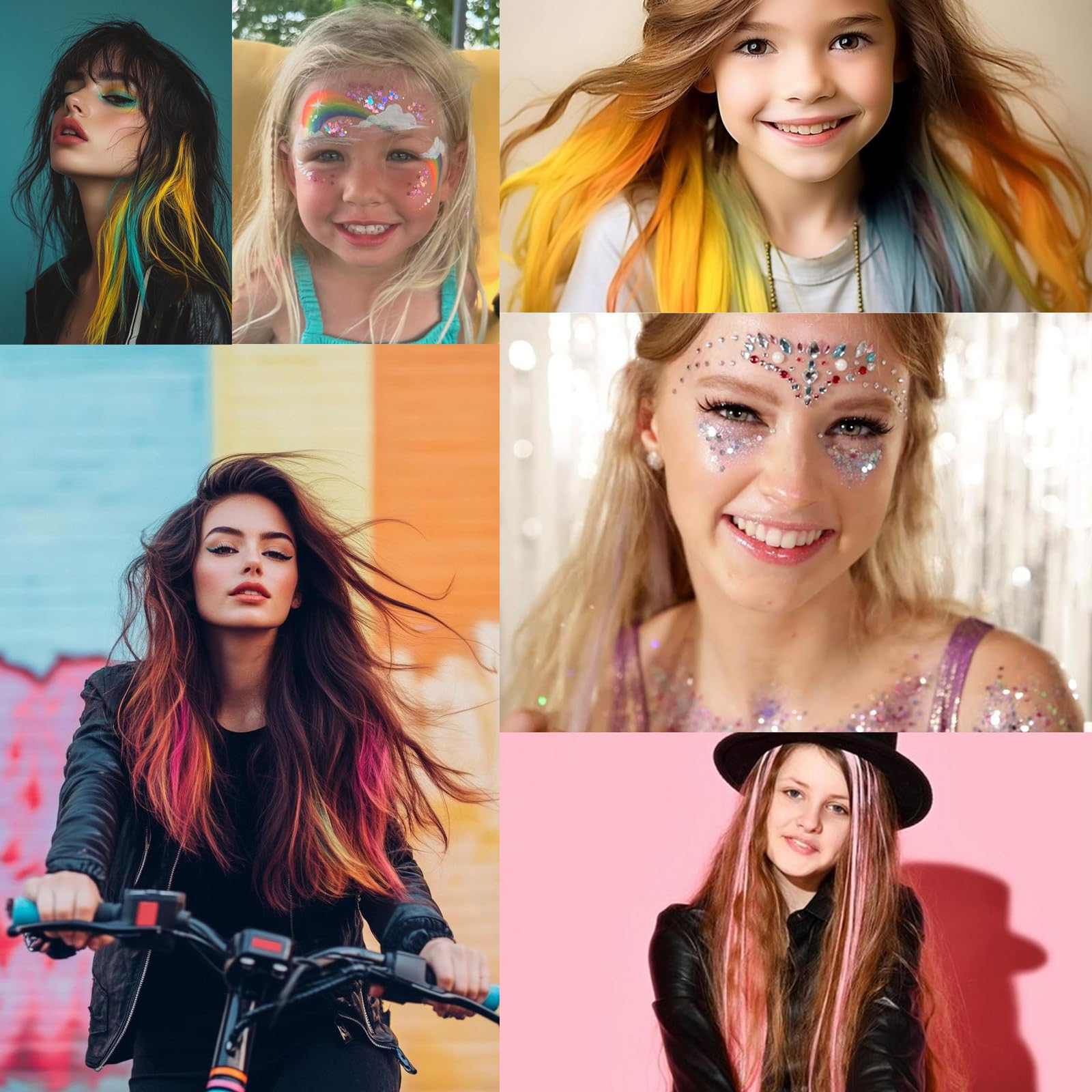 Extensiones Angels Beauty glitter con clip, brillo arcoíris en 12 colores