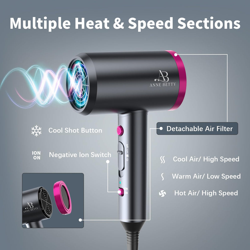 ANNE BETTY secador con ajustes de temperatura para cabello delicado