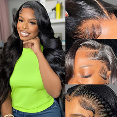 Peluca annione con lace frontal 13x6 y rizo cuerpo para un aspecto natural.