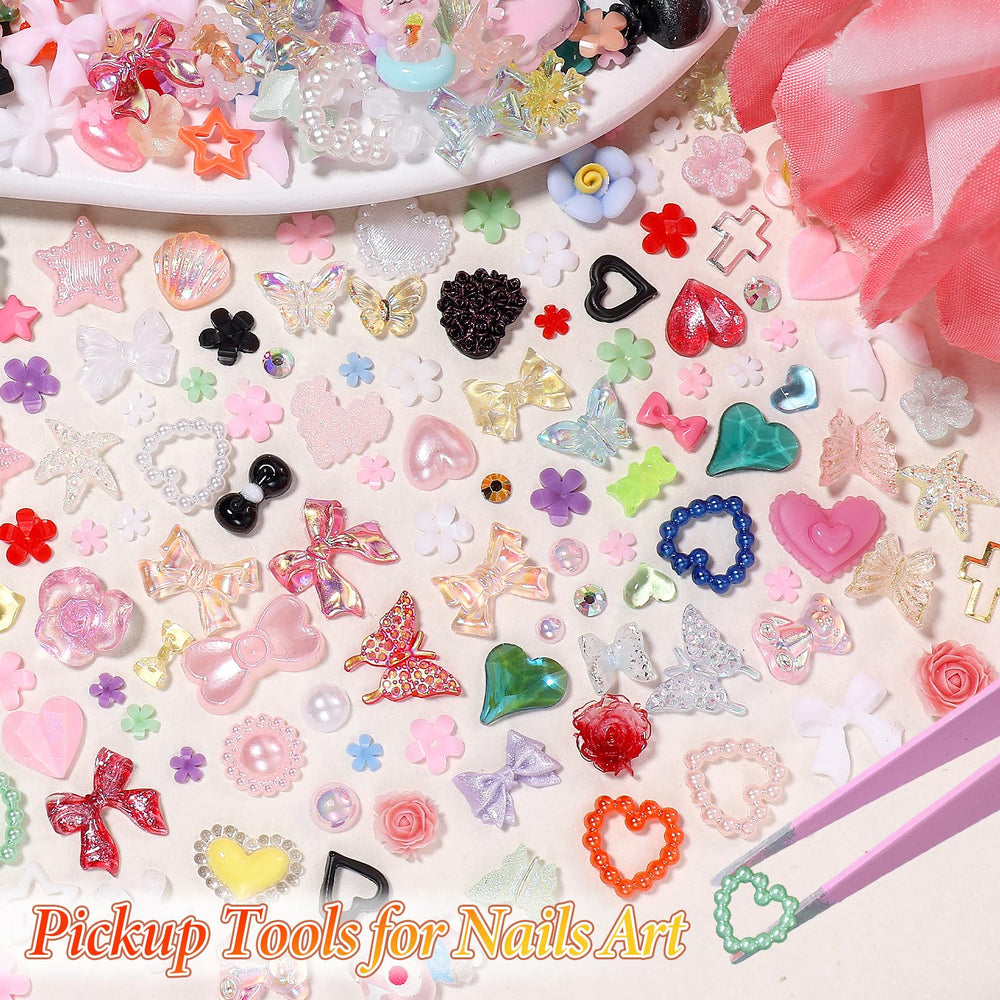 Anower charms uñas 3D corazón toque romántico sofisticado.
