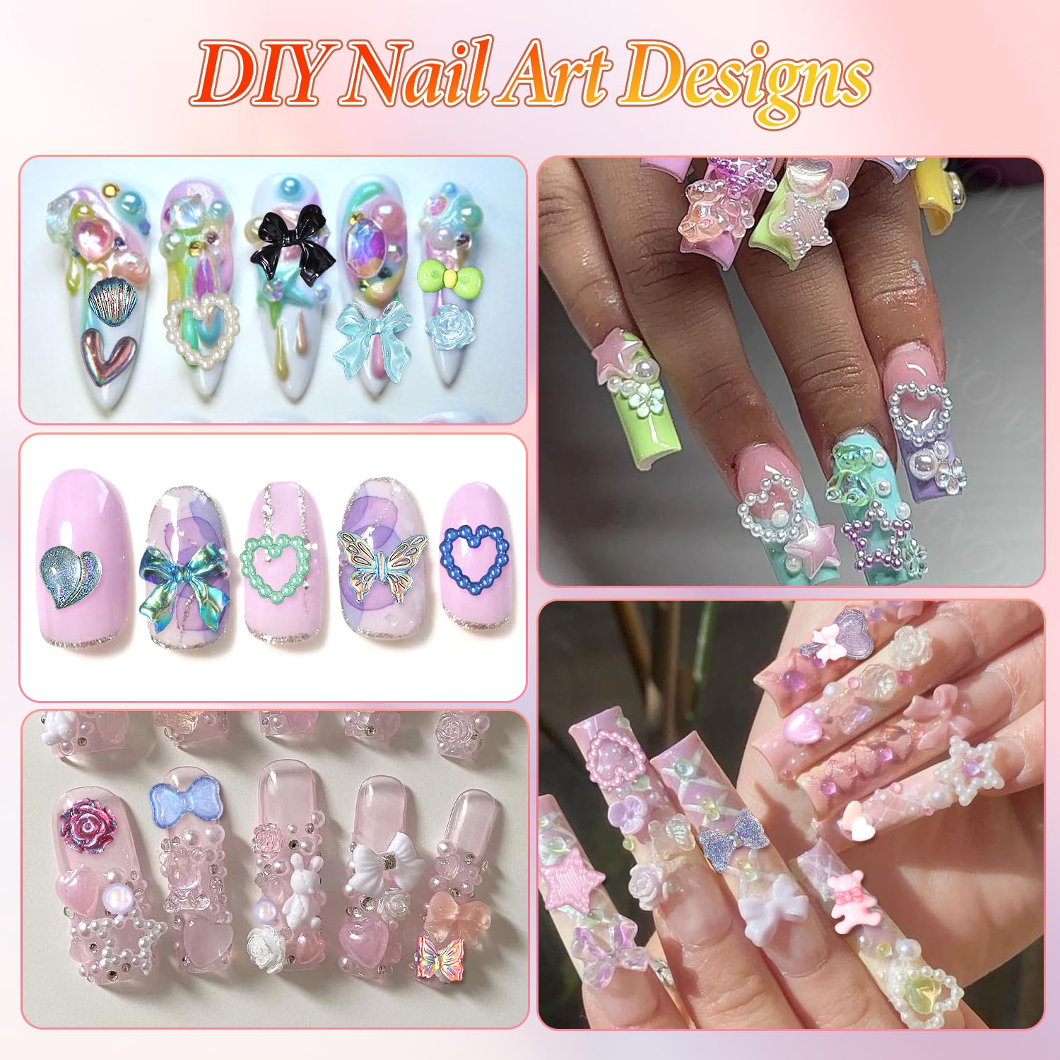 Anower charms uñas 3D cuentas cristal aportan textura.