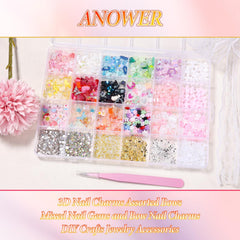 Anower charms uñas 3D lazo crea acentos chic.
