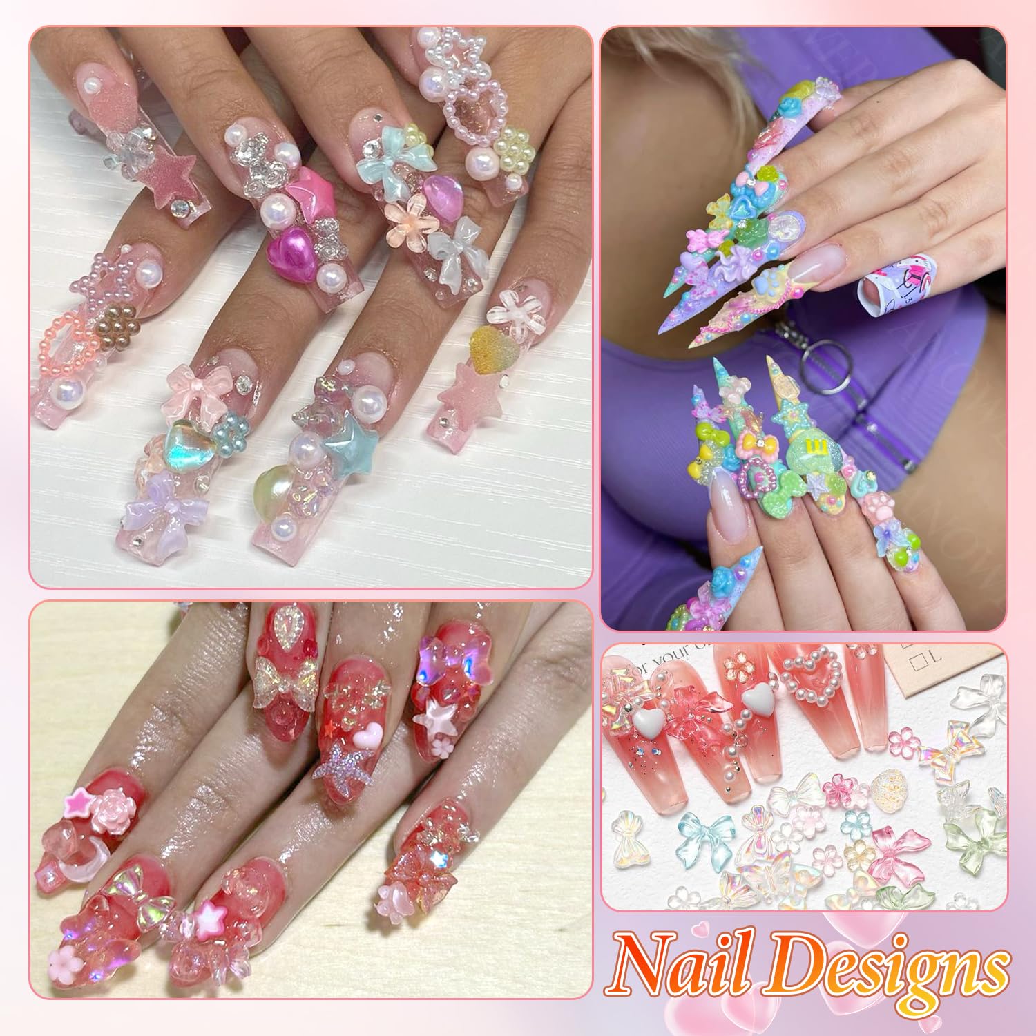 Anower charms uñas 3D perlas aportan brillo suave.