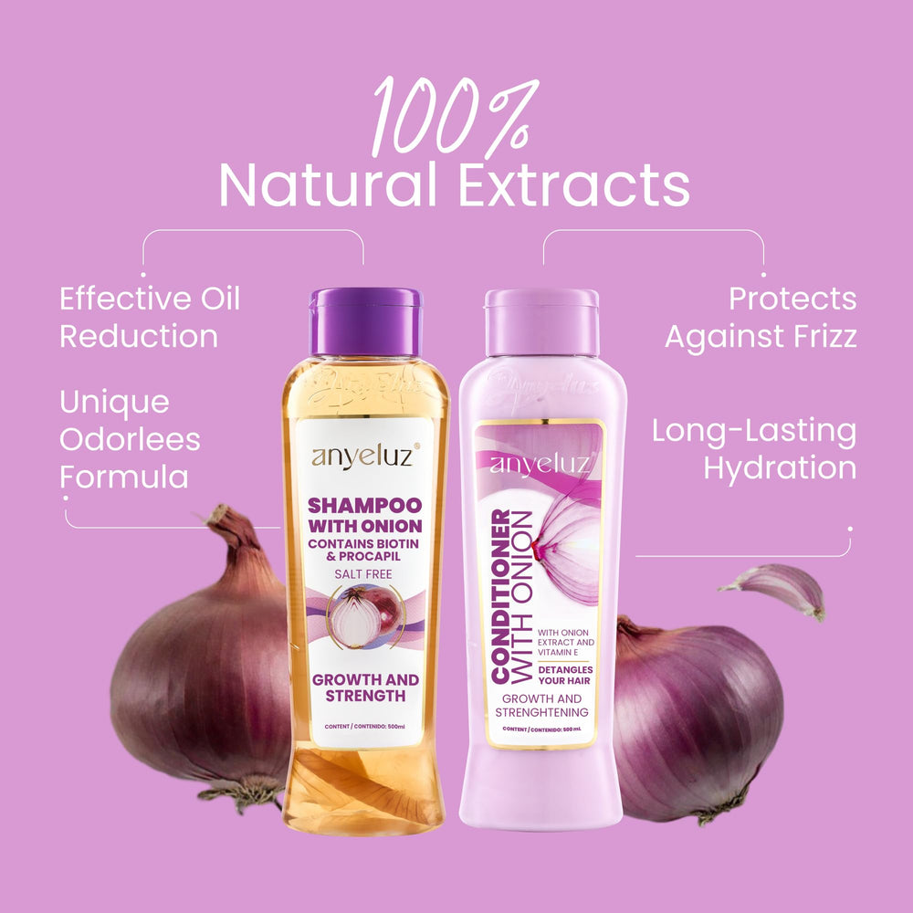 ANYELUZ Ingredientes de Cebolla, extracto cebolla real visible para nutrición capilar.