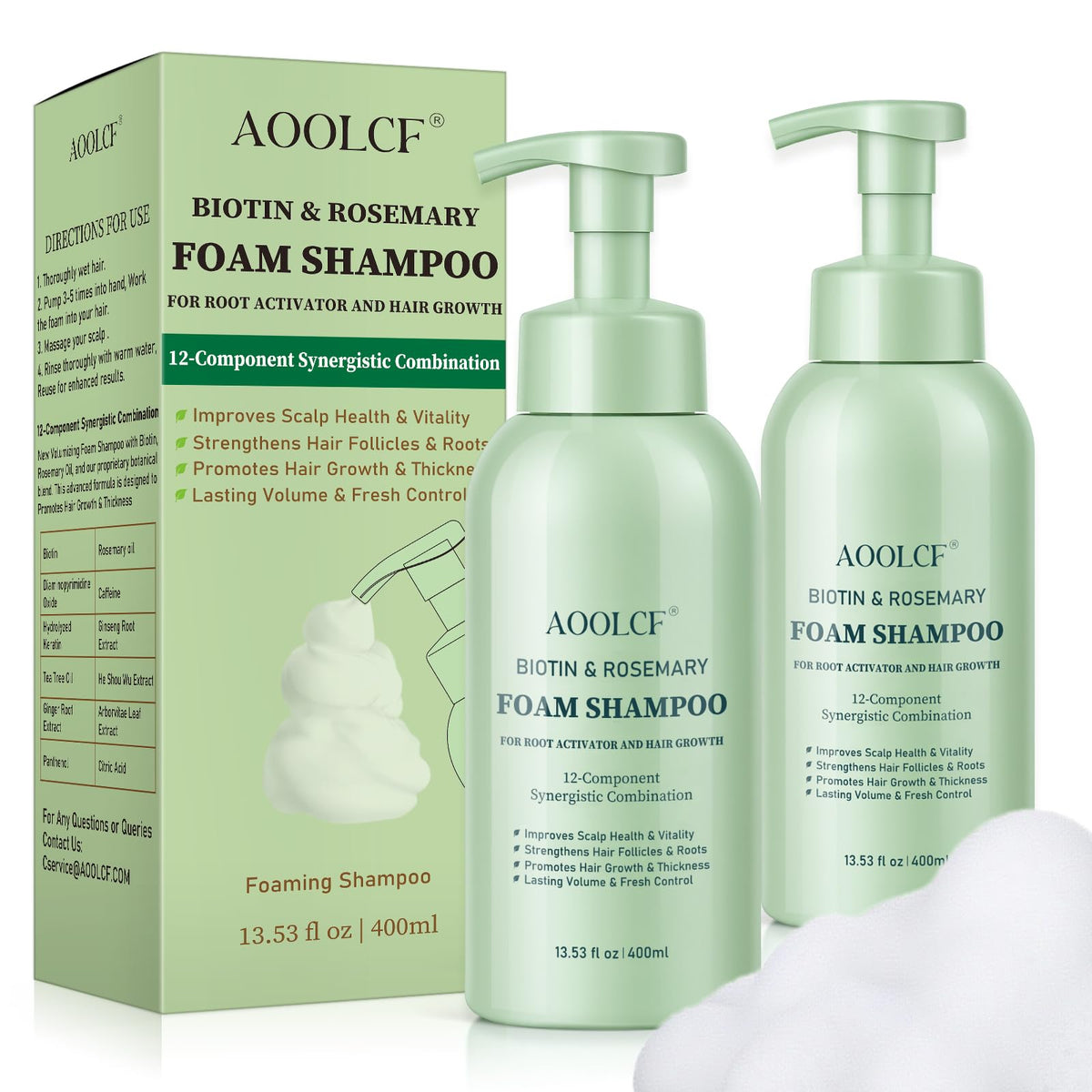 AOOLCF Biotina y Romero: champú para cabello, enfoque en crecimiento y densidad.