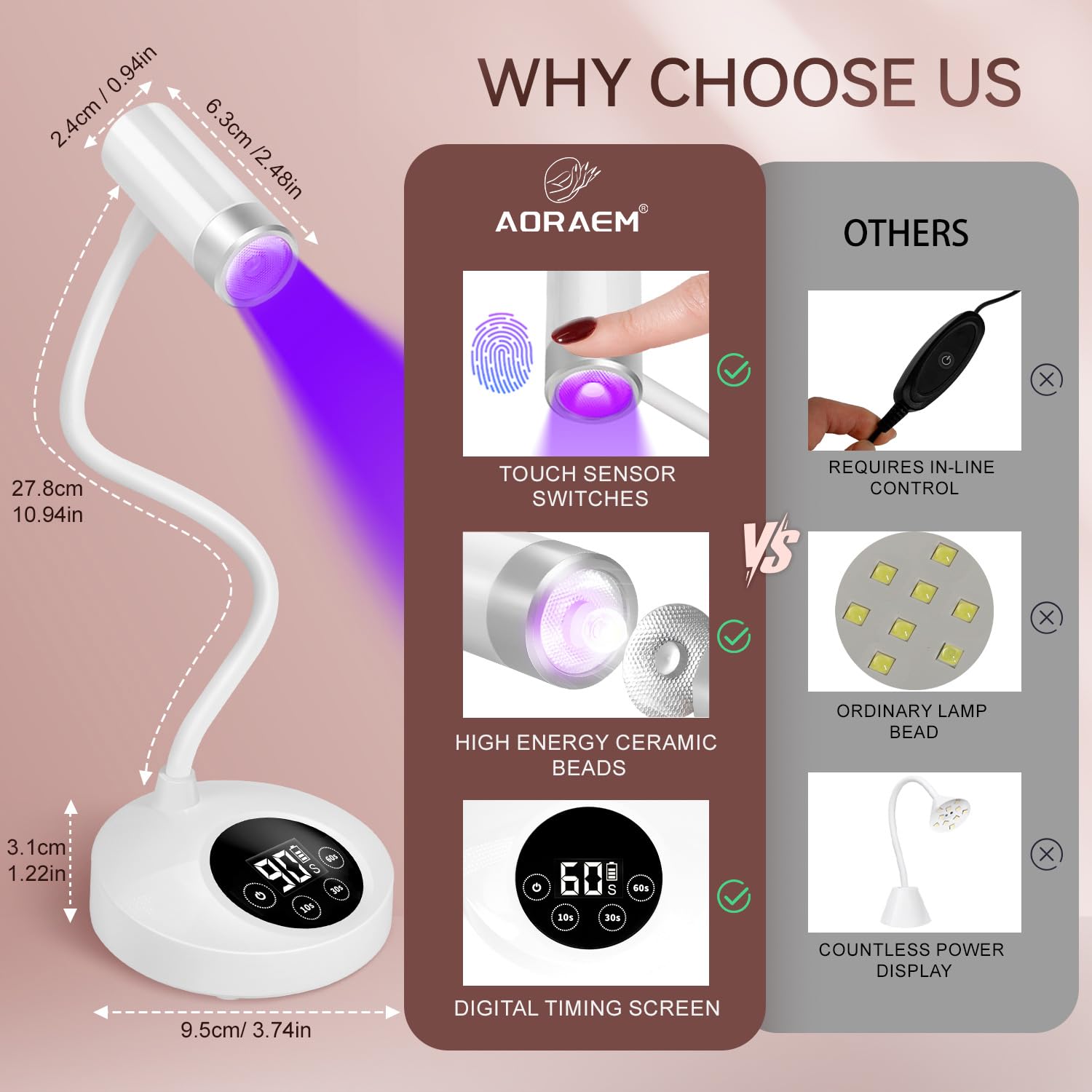 AORAEM UV LED nail lamp base provides stability during professional use.