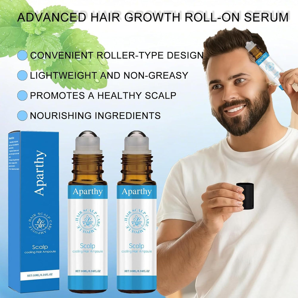 Aparthy hair growth roll-on menthol cooling enhances scalp refreshment during use.