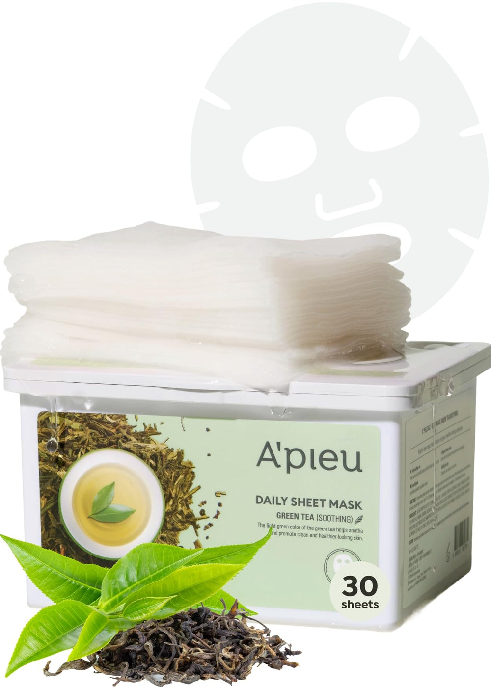 A'PIEU mascarilla de hoja té verde en caja, hidratación suave para piel cansada