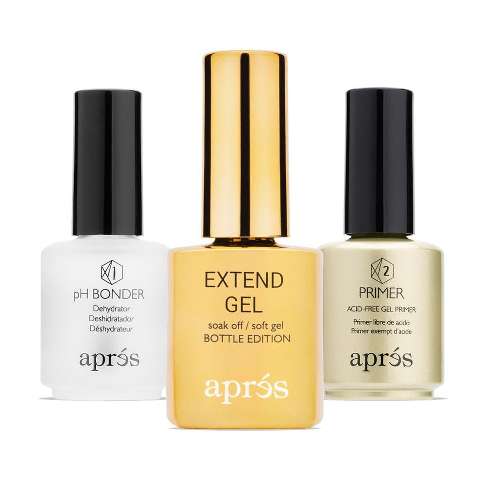 APRÉS Extend Gel: botella dorada para extensiones Gel-X con durabilidad y flexibilidad.