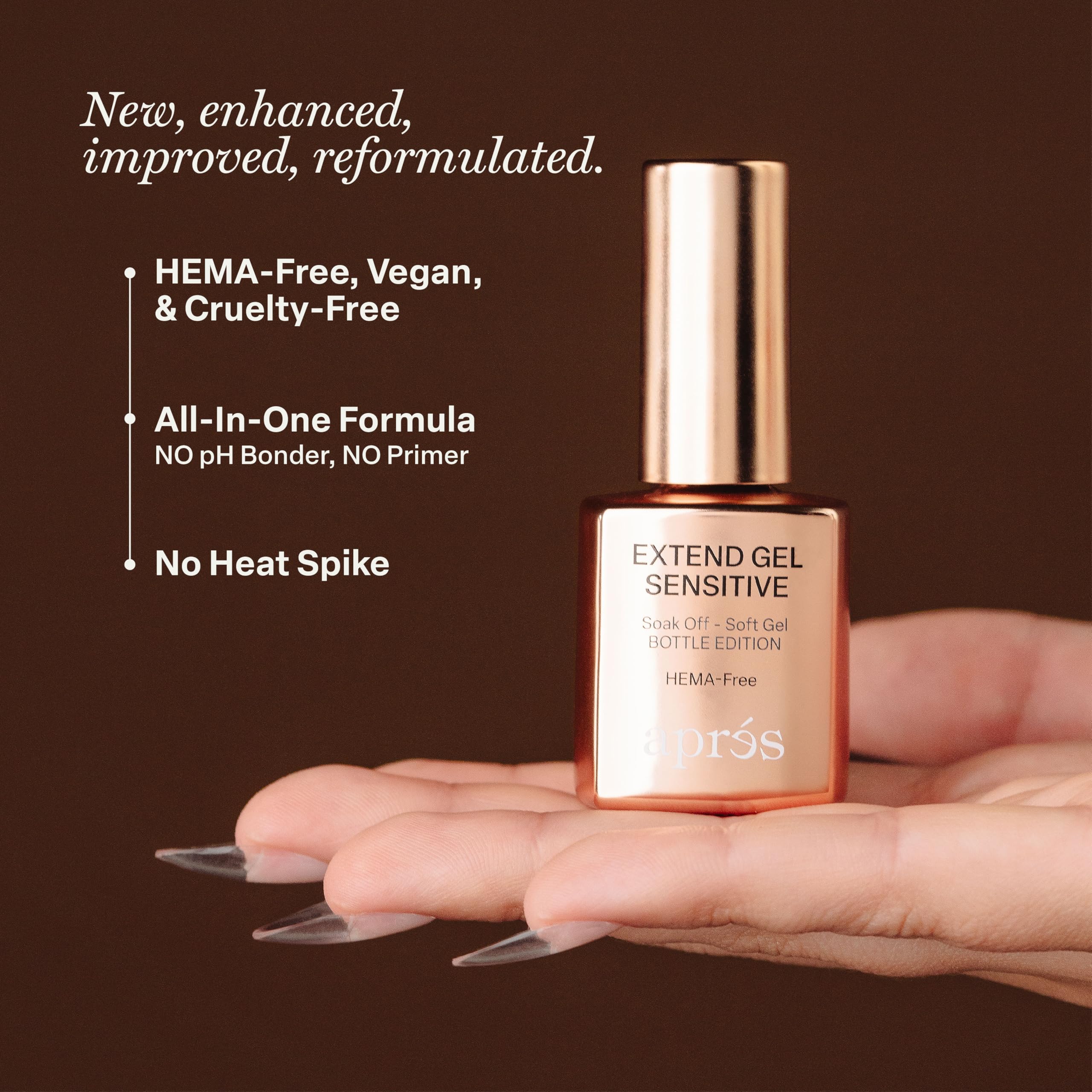 Puntas Gel-X aplicadas con Aprés Extend Gel Sensible para unión duradera.