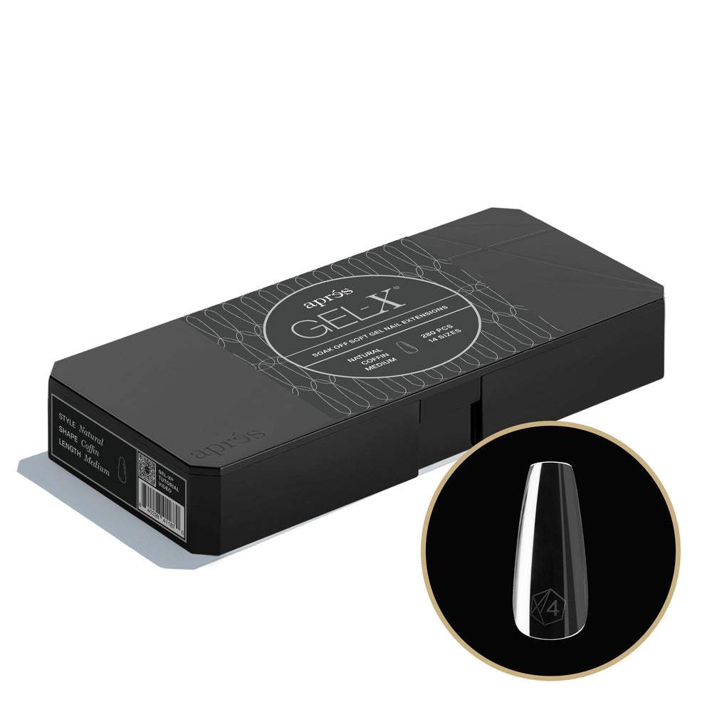 APRÉS Gel-X puntas coffin con borde libre grueso para mayor durabilidad.
