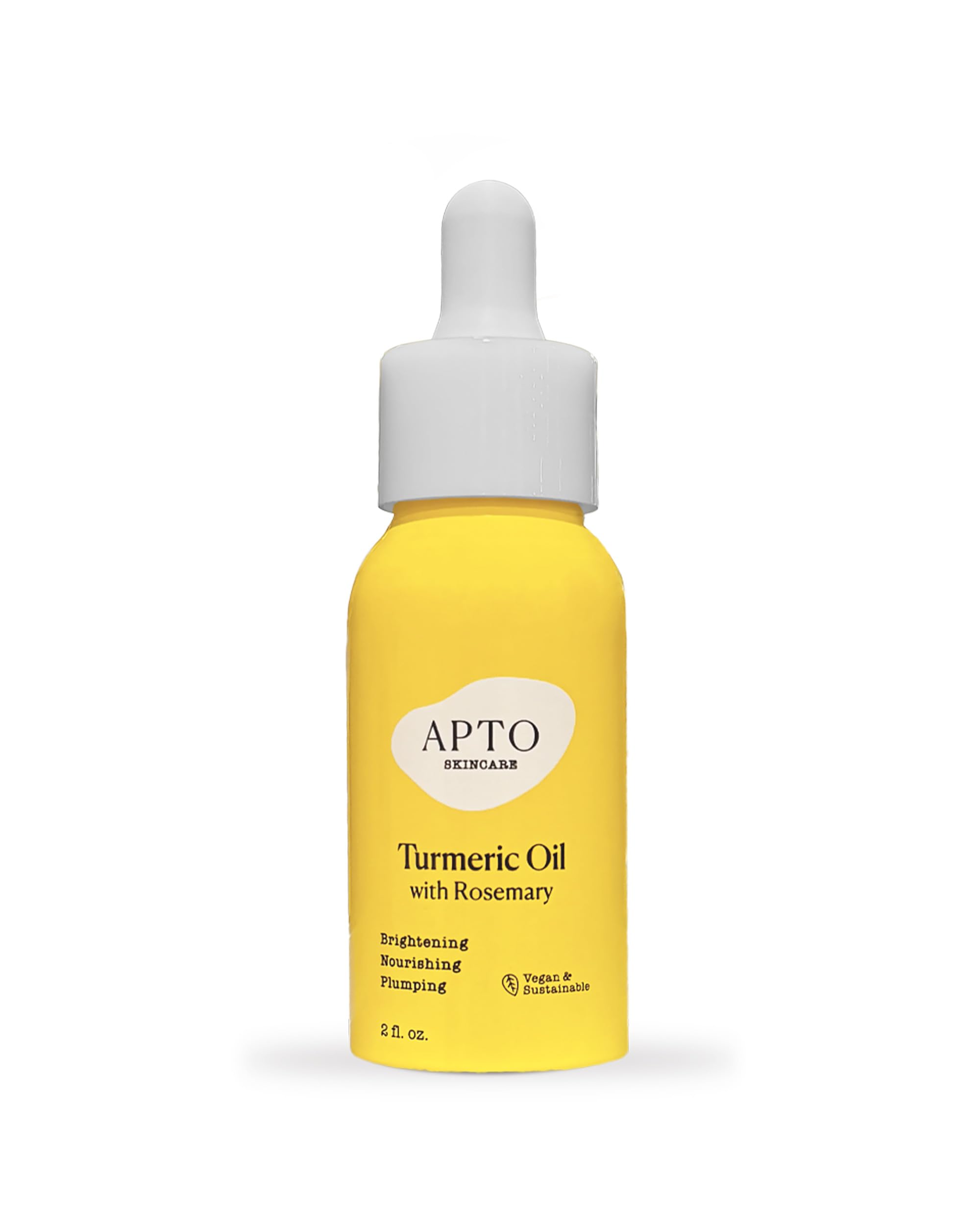 APTO aceite de cúrcuma con romero — botella elegante para brillo natural.