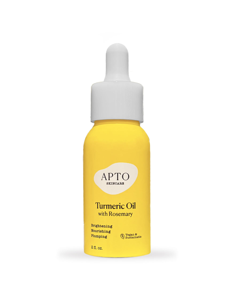 APTO aceite de cúrcuma con romero — botella elegante para brillo natural.