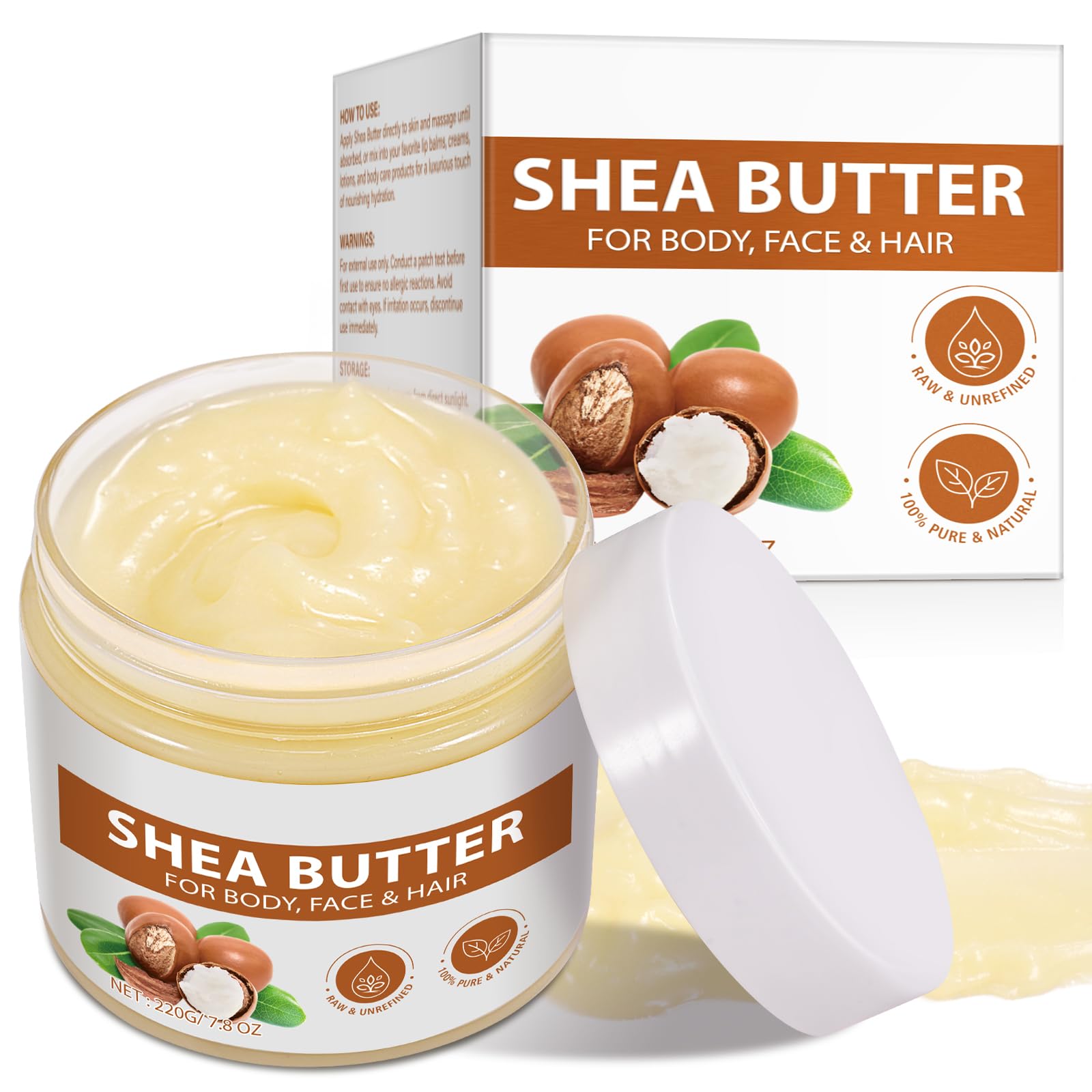 APUUFYQC Shea Butter Jar shows pure, rich texture for deep hydration.