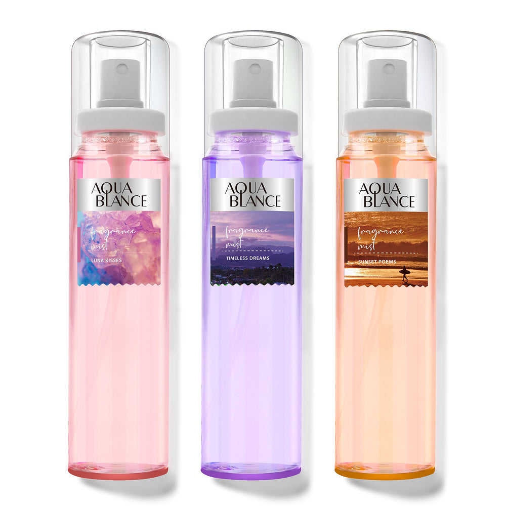 AQUA BLANCE bruma corporal: botella elegante para uso diario y confianza duradera.