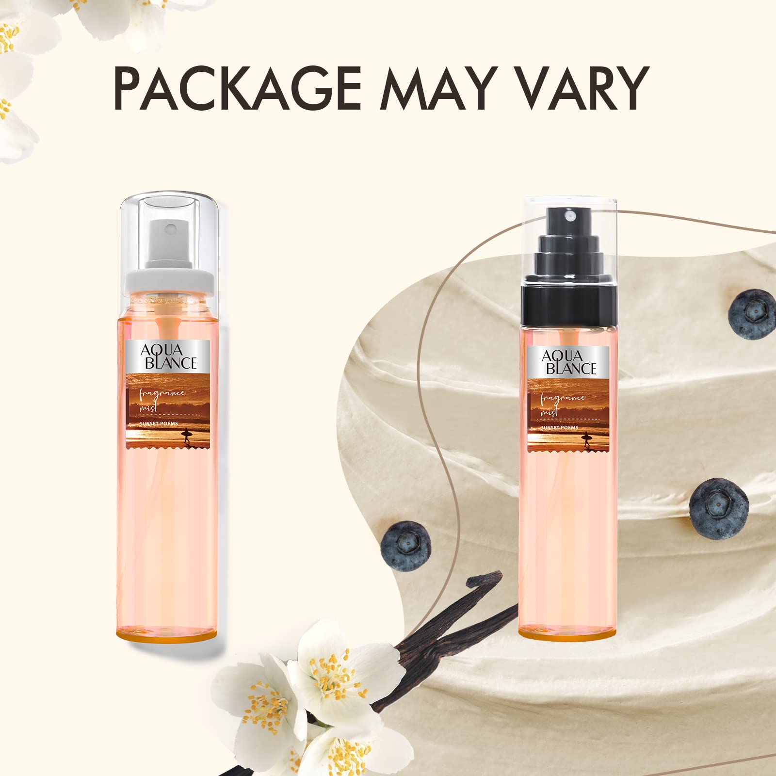 Etiqueta de AQUA BLANCE que resalta la mezcla floral para un aroma sofisticado.
