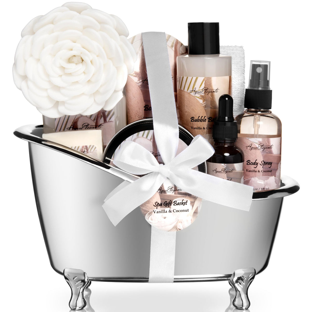 Aqua Elegante cesto spa mujer coco vainilla, regalo ideal y lujoso.