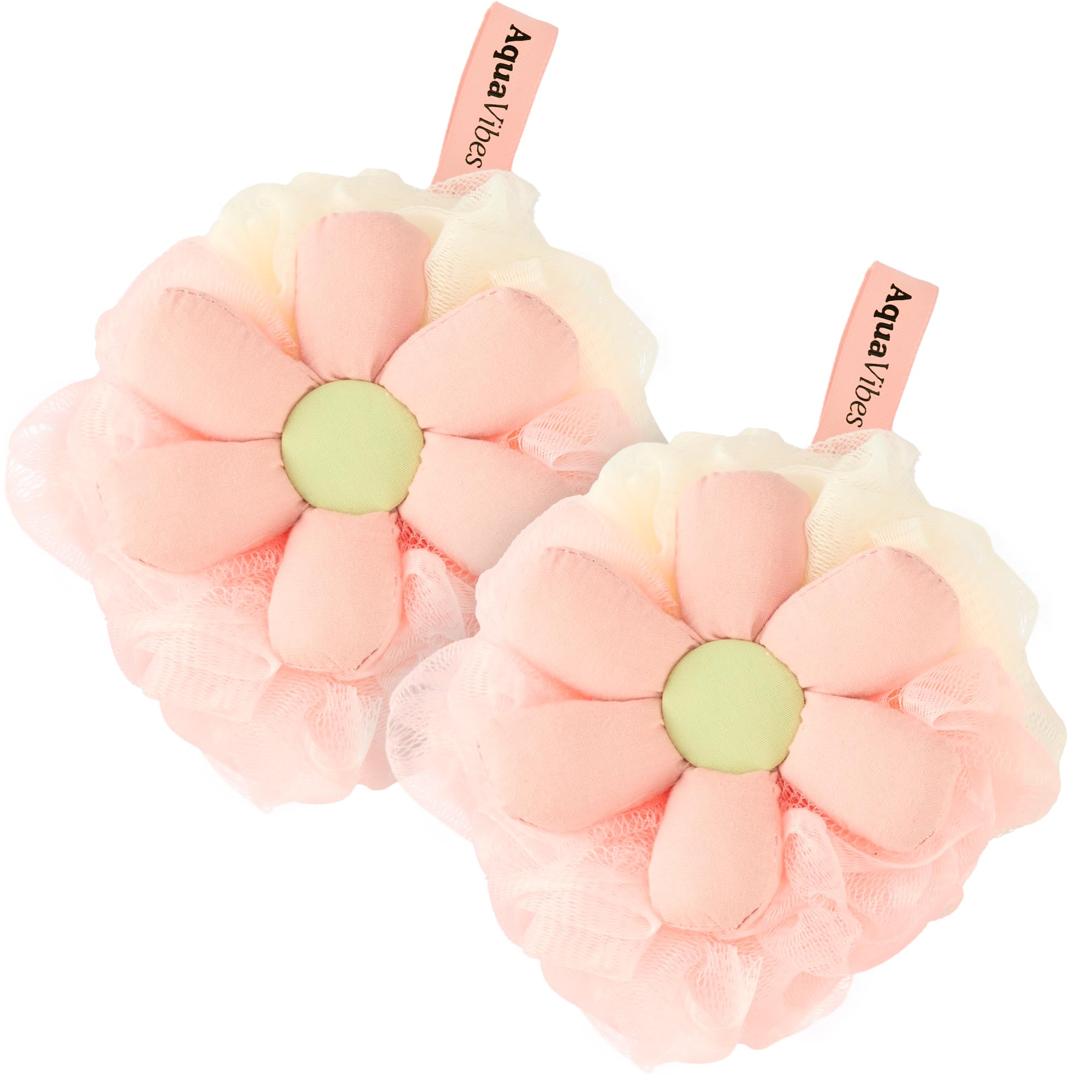 Esponja AquaVibes lufa flor, diseño exfoliante suave para la ducha.