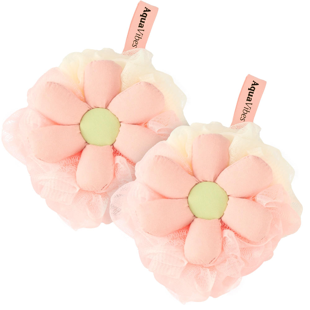 Esponja AquaVibes lufa flor, diseño exfoliante suave para la ducha.