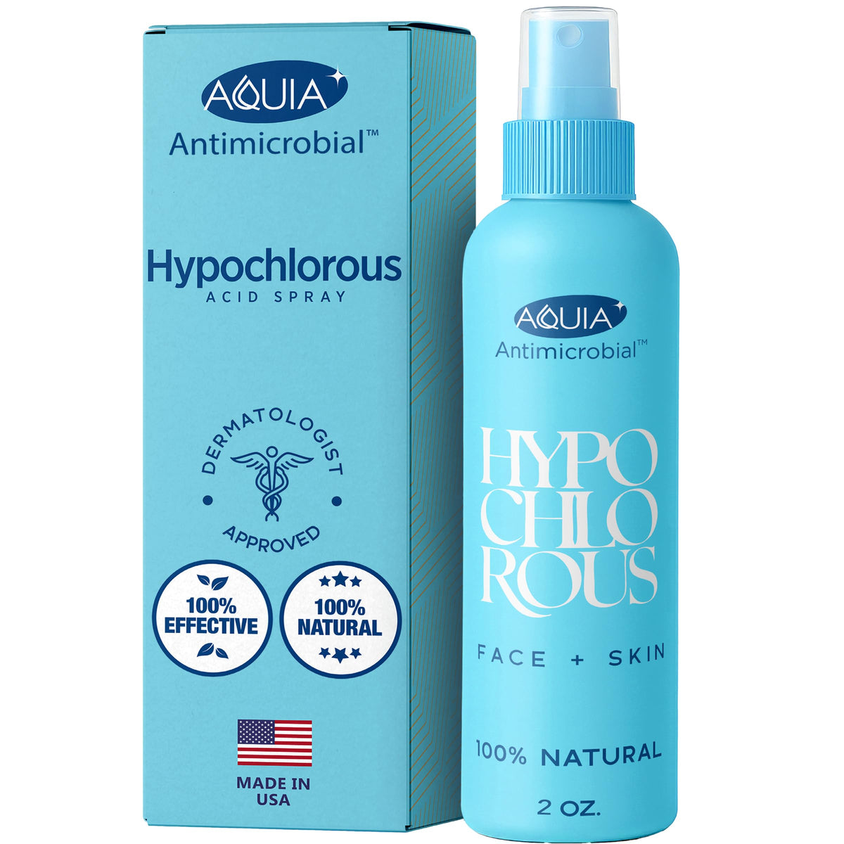 Aquia Spray de ácido hipocloroso, botella frontal para limpieza facial suave.