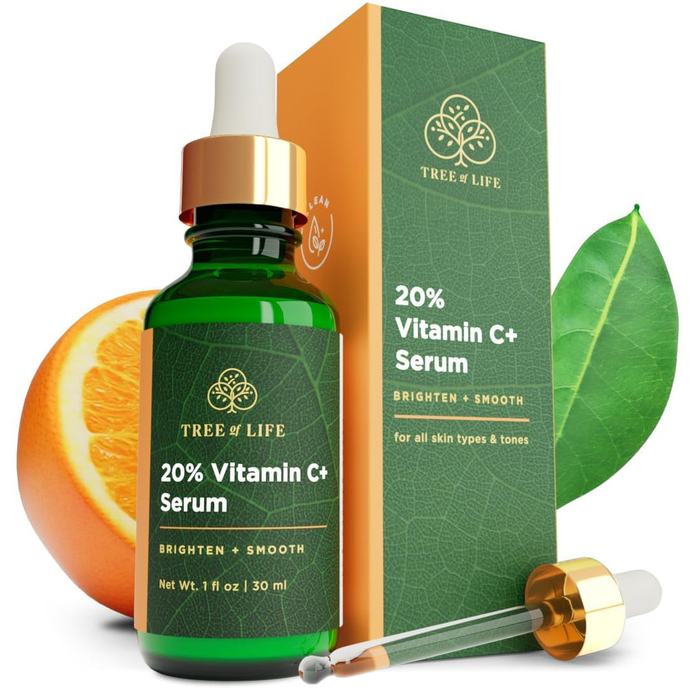 Serum Árbol de la Vida hidratante, botella 20% Vitamina C para piel suave y luminosa.