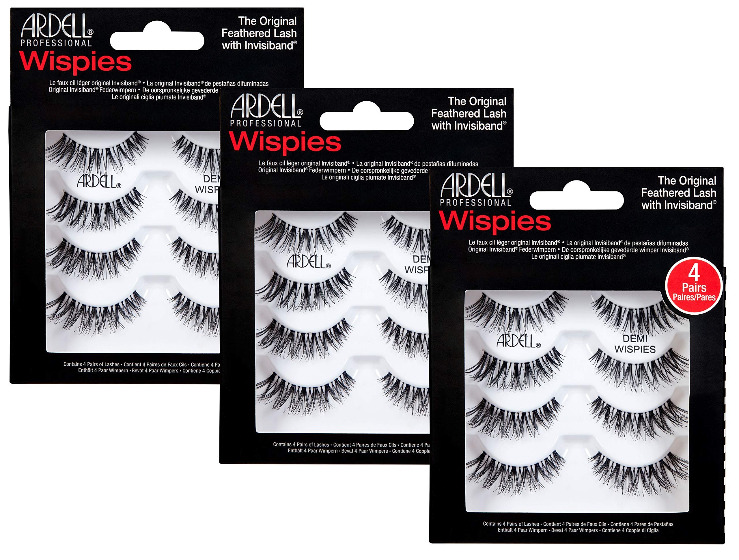 Ardell Demi Wispies Negro, paquete de 3: pestañas largas y naturales para uso diario.