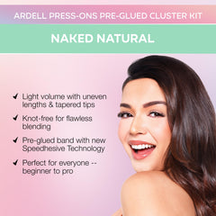 Ardell Press On Lashes Naked Natural, clústeres interiores angulados para ajuste suave en la esquina.