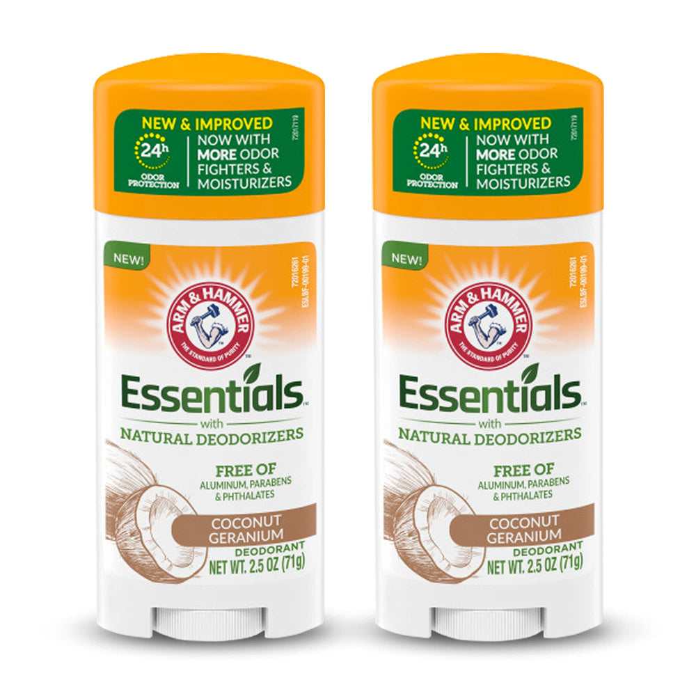 Arm & Hammer Essentials Coconut Geranium deodorant stick front view for daily freshness