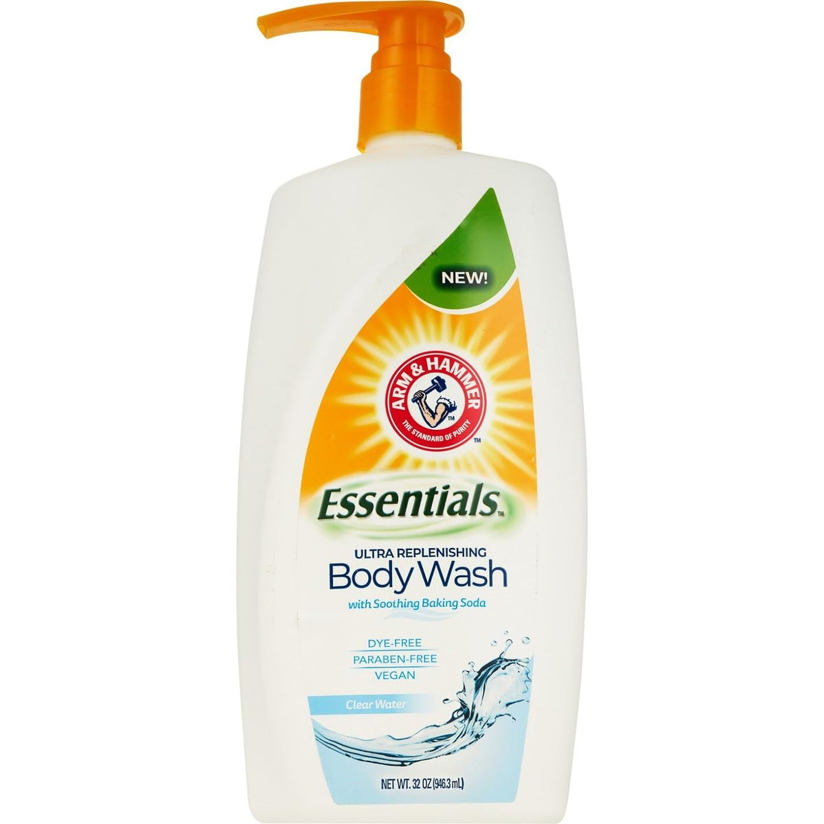 Arm & Hammer Essentials Ducha Ultra Replenishing Agua Clara para piel suave y fresca.