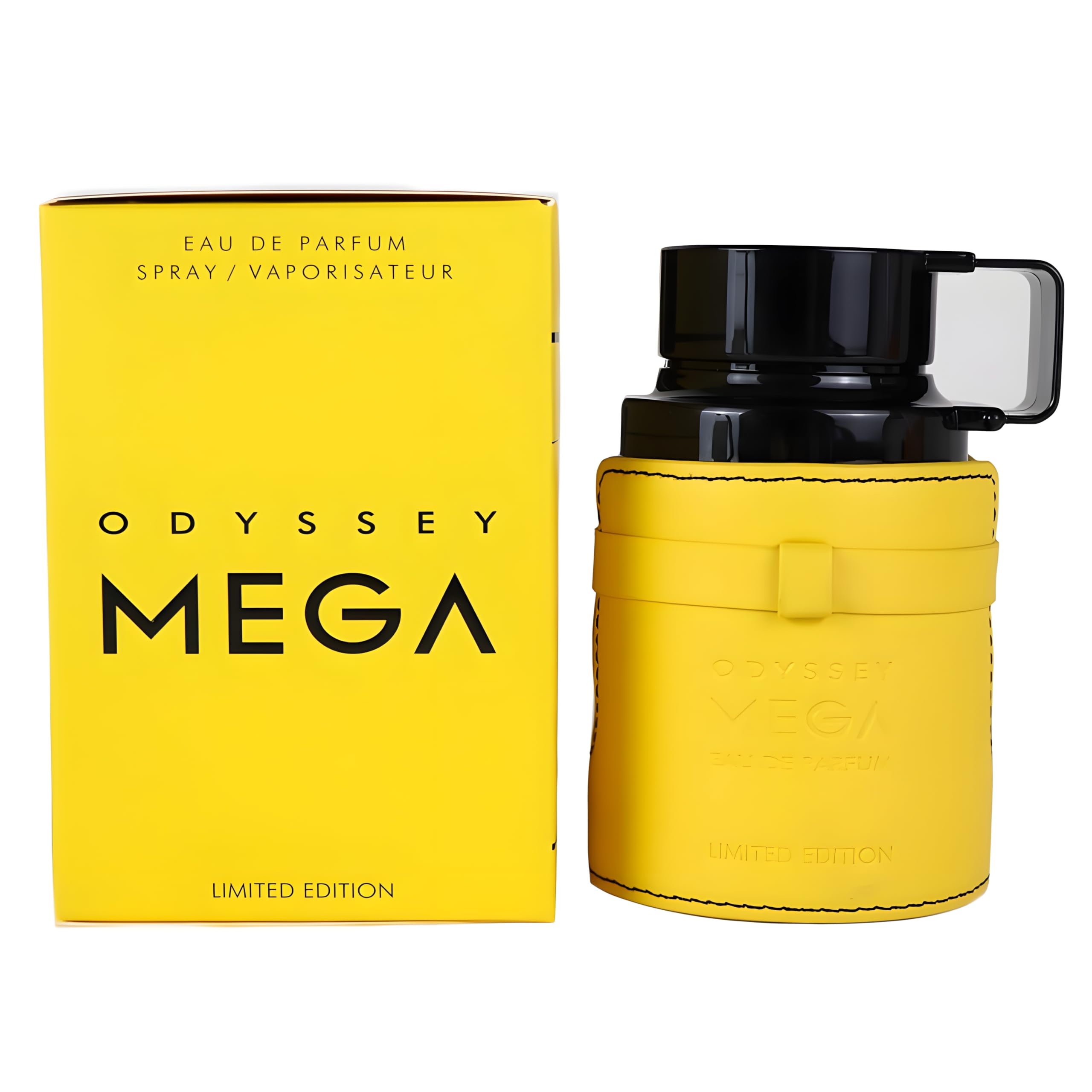 Empaque de lujo de Odyssey Mega Edp Armaf, perfil aromático intenso.