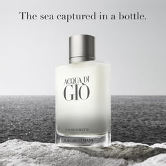 Etiqueta elegante de Acqua di Gio sugiere calidad premium.