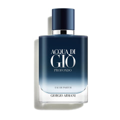 Armani Beauty Acqua di Giò Profondo, botella azul, aroma fresco para uso diario.