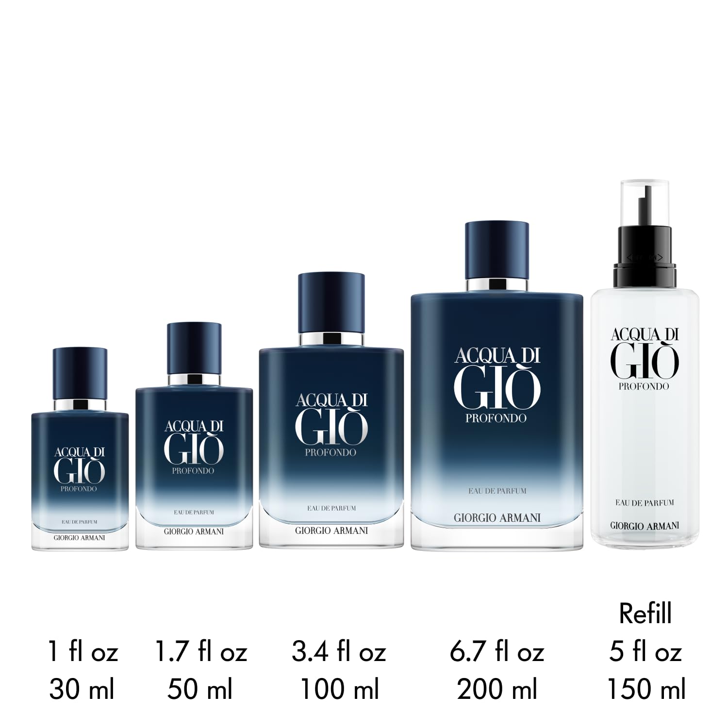 Armani Beauty Acqua di Giò Profondo, recarga de 150 ml, fomenta reutilización.