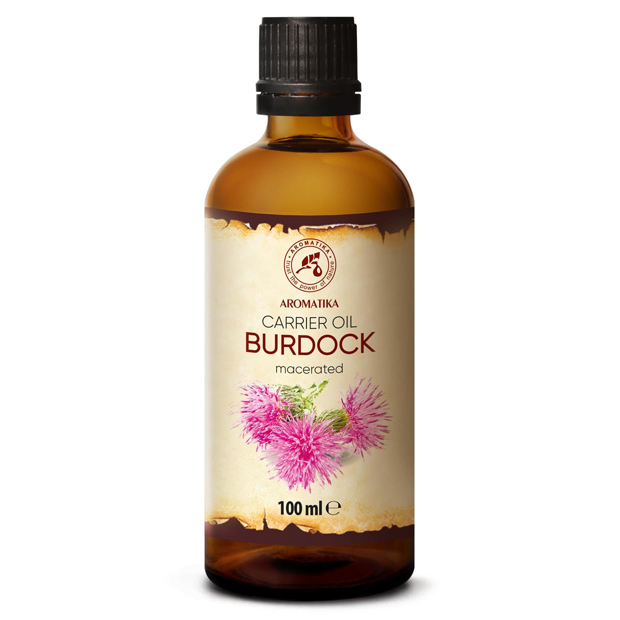 AROMATIKA Aceite de bardana en botella de vidrio para cabello y cuero cabelludo.