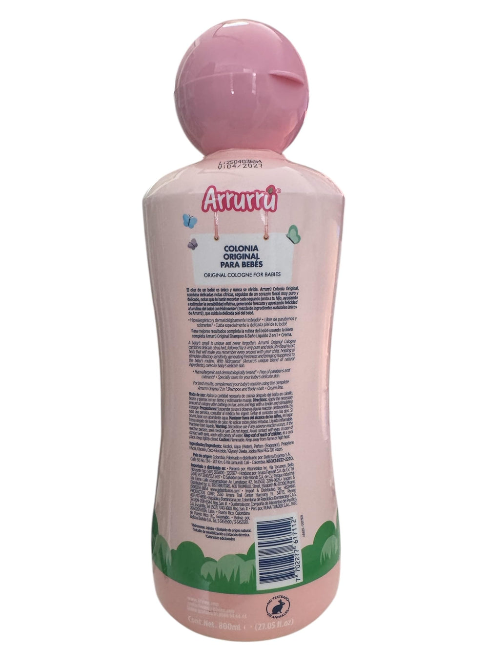 Etiqueta de Arrurru Naturals Colonia Original Rosa con diseño delicado.