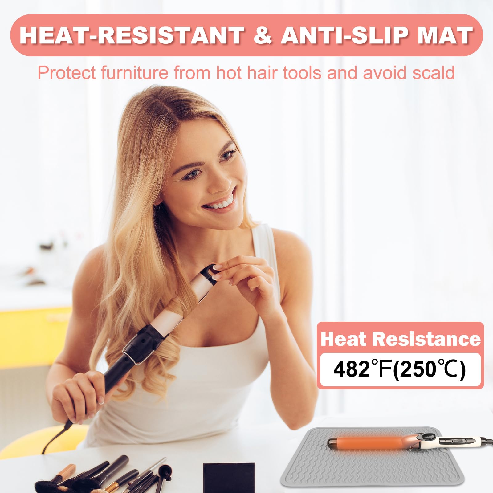 Protección de superficies Arsmonjeal para calor, evita marcas en encimeras durante el peinado.