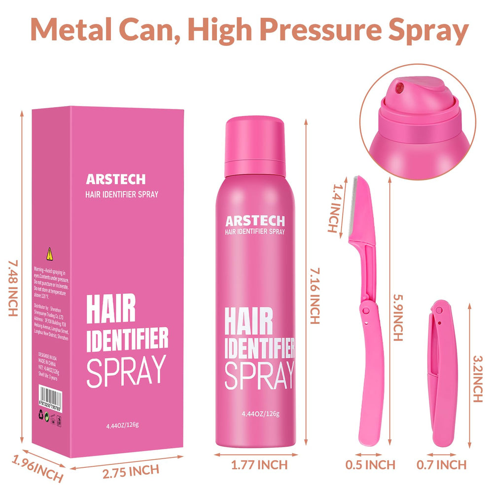 Arstech hair identifier spray on face reveals tiny hairs for smoother results.