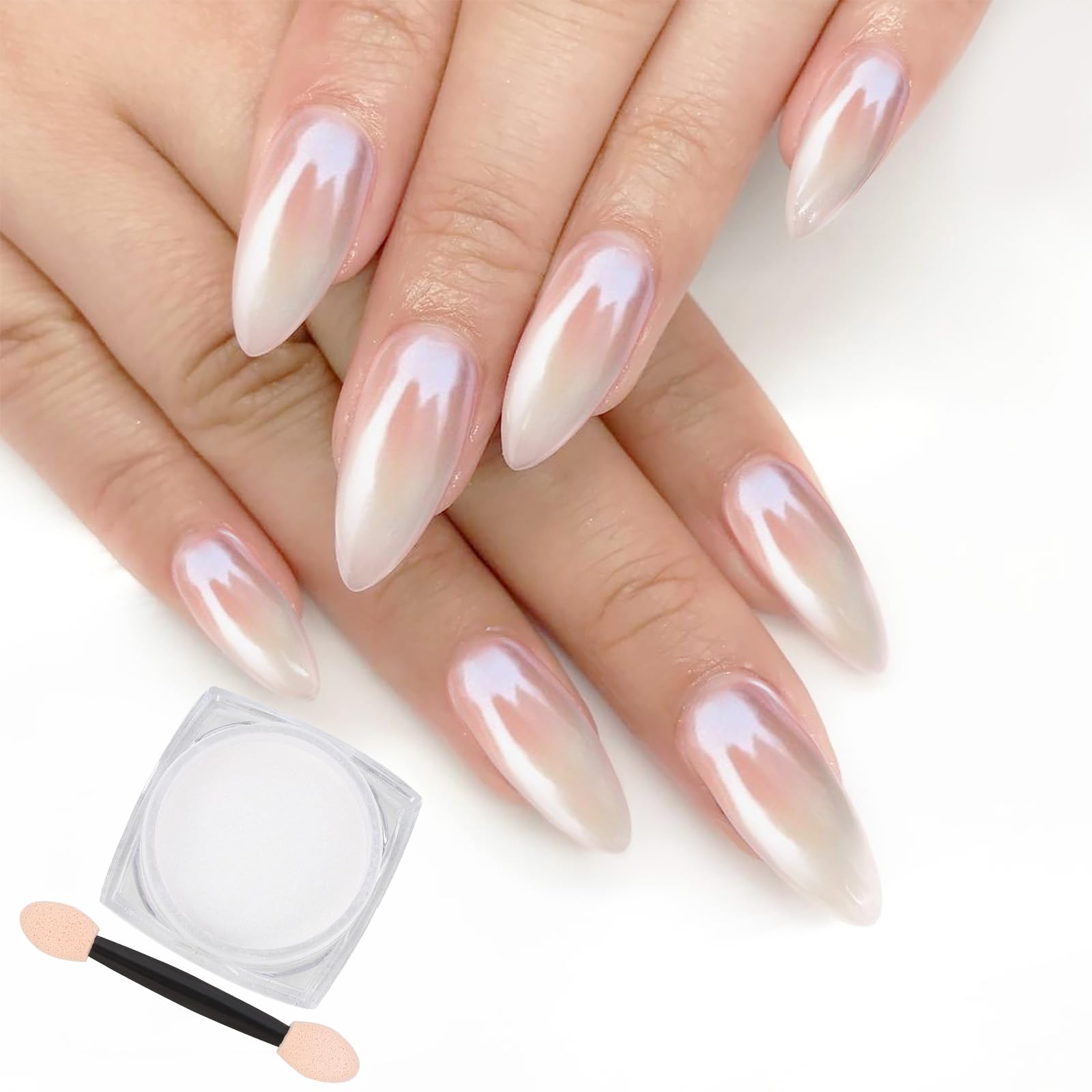 Artdone polvos cromo blanco perla para uñas con acabado espejo elegante y duradero.