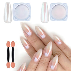Artdone polvo cromo blanco perla para brillo espejo en uñas, ideal para realzar diseños