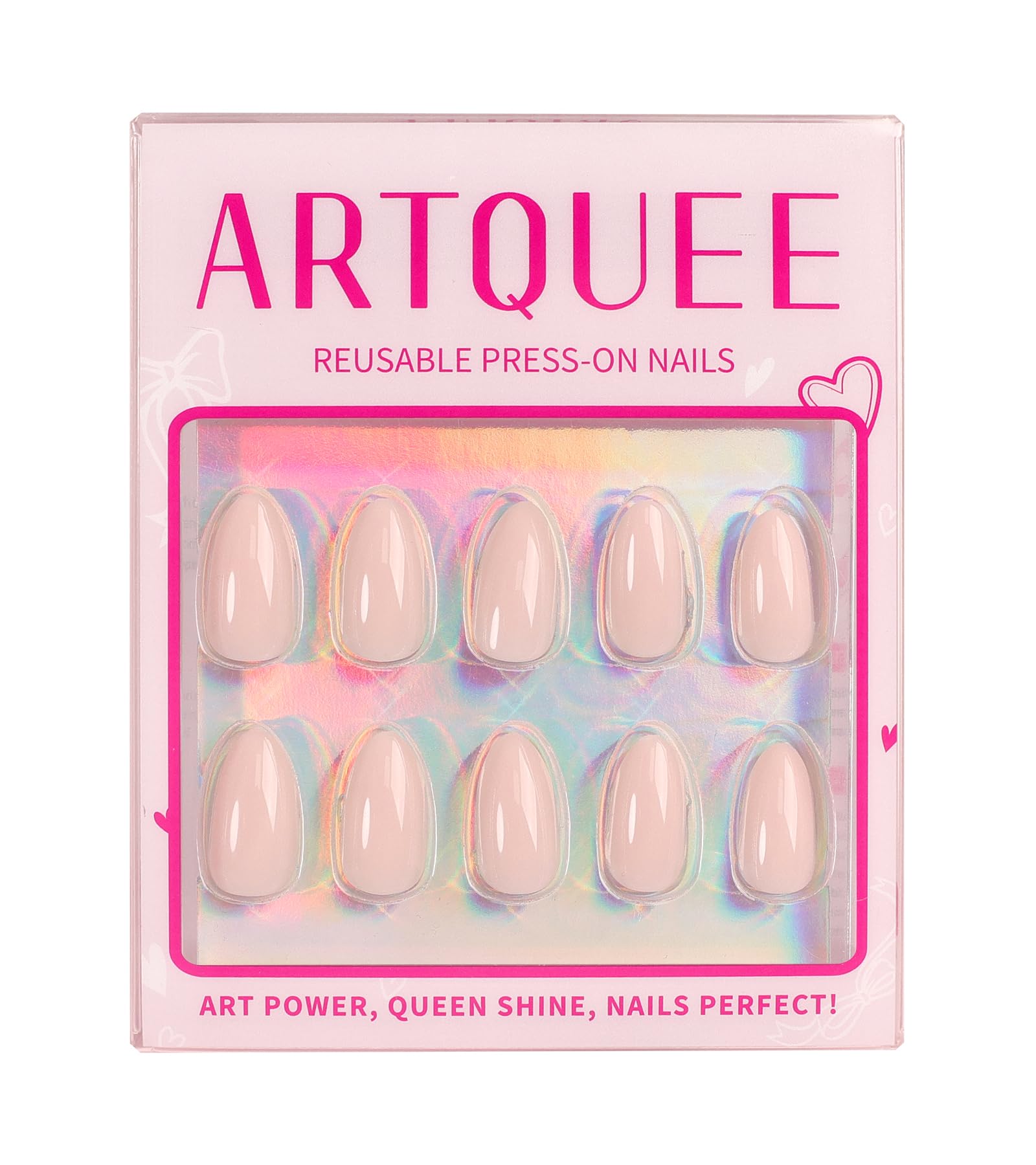 Artquee uñas postizas puestas muestran brillo y acabado elegante.