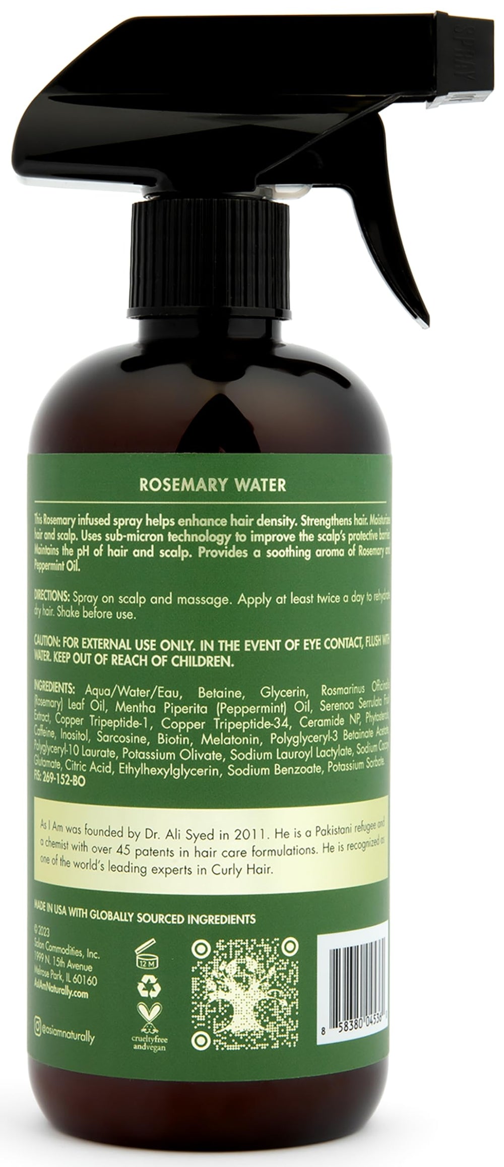 As I Am Rosemary Water, aroma a romero y menta para relajación sensorial.