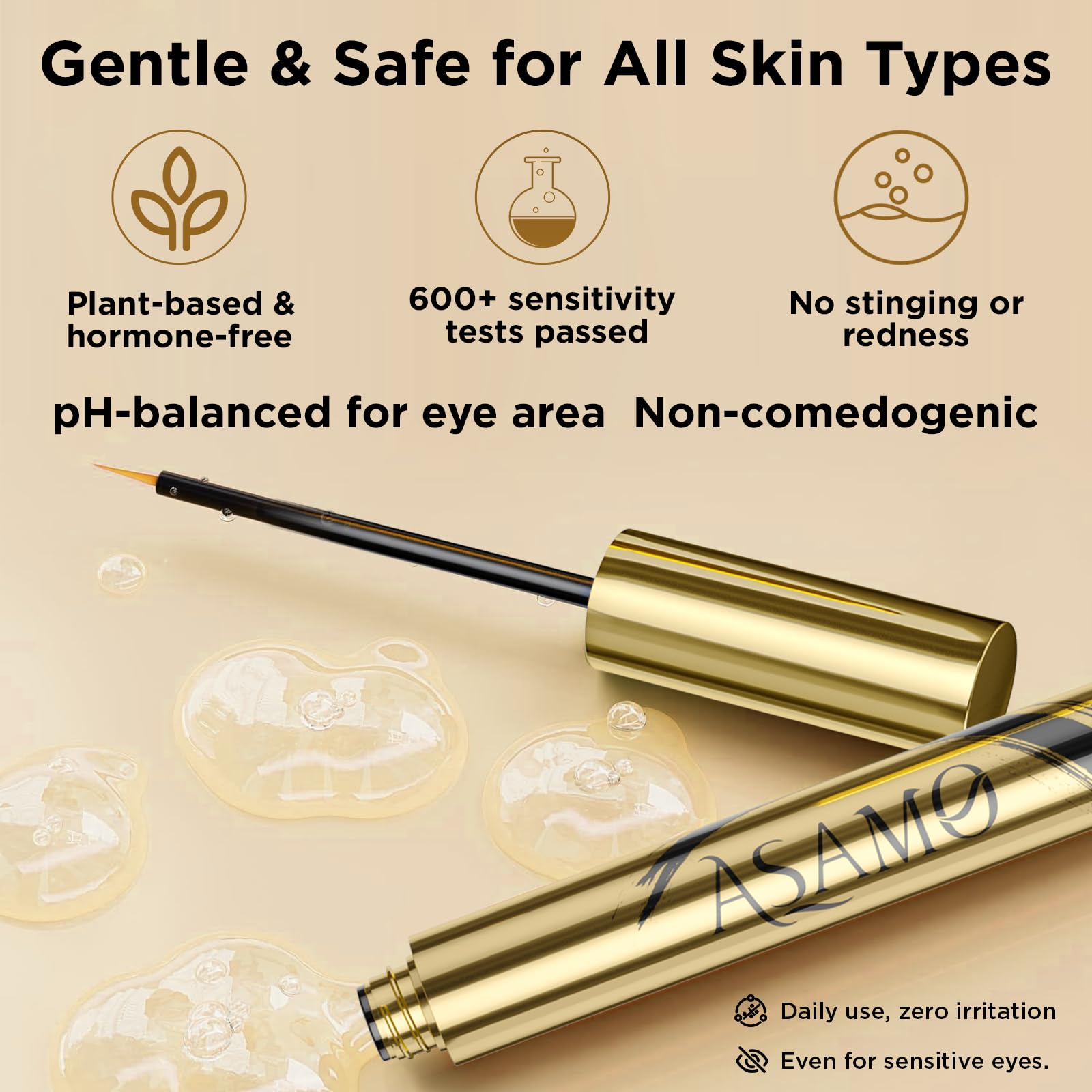 ASAMO Pure Gold close-up shows careful brow application for definition.