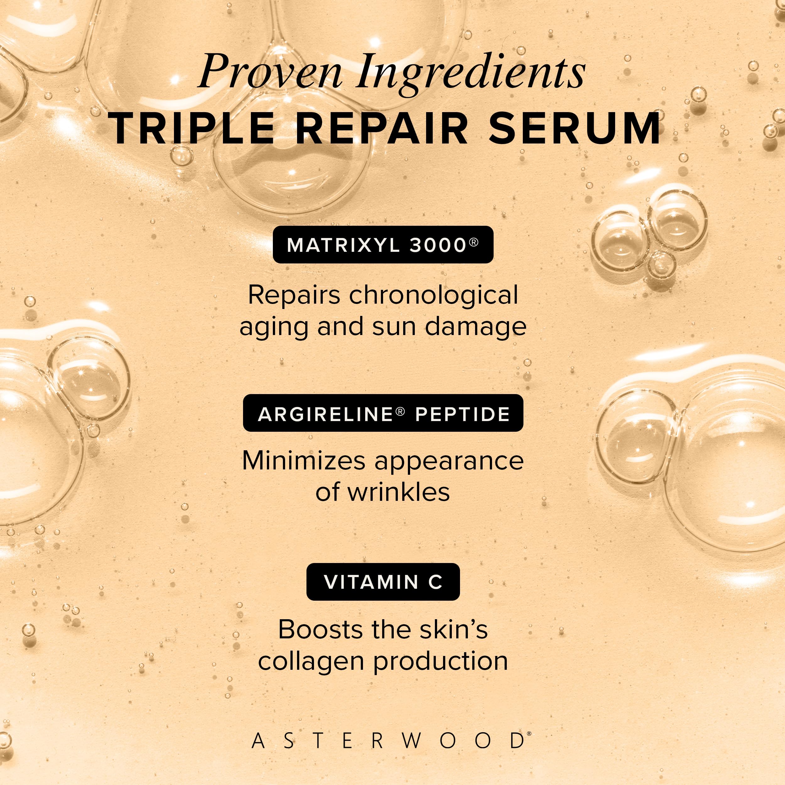 Ingredientes clave Matrixyl 3000 y reducción potencial de arrugas.