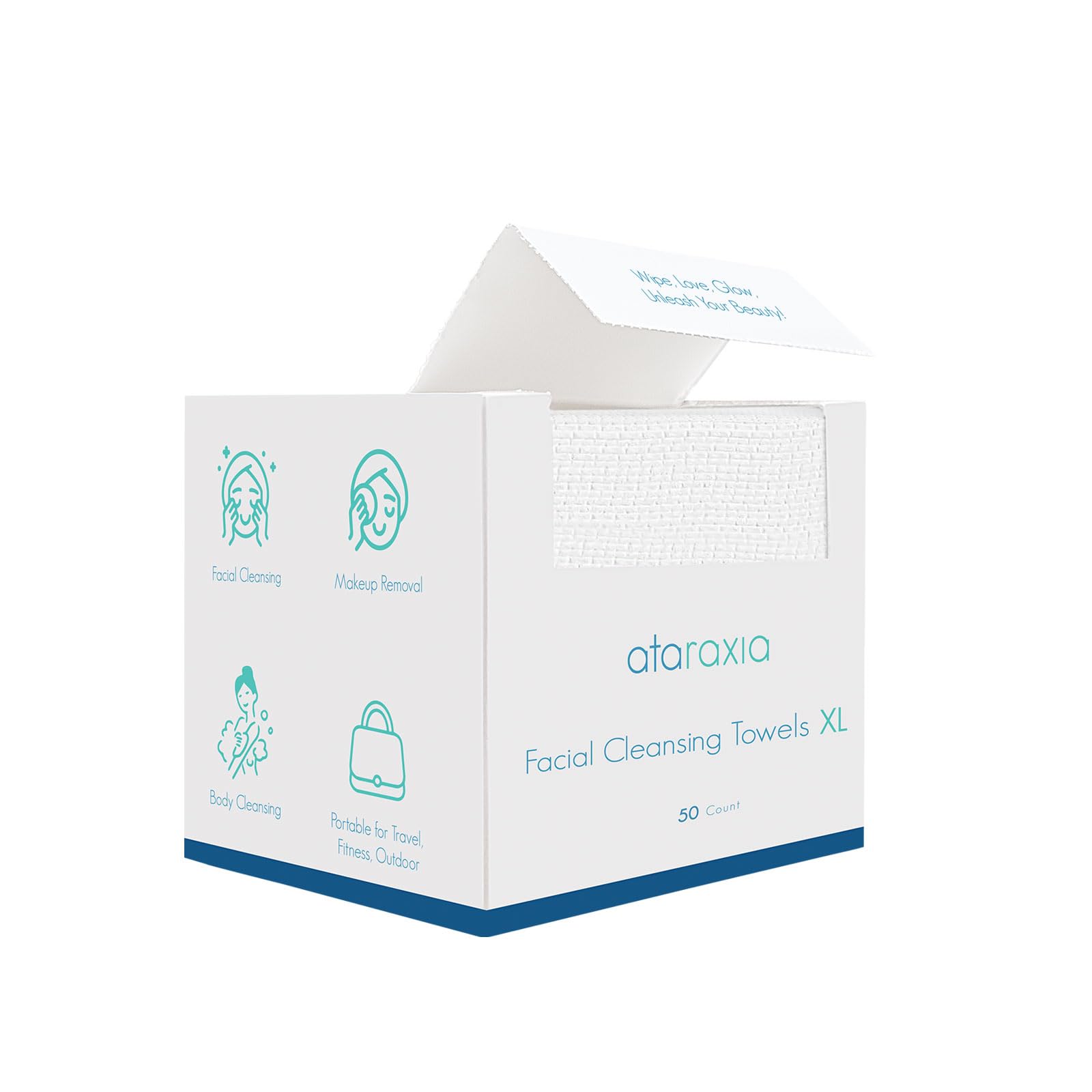 Ataraxia: toallas faciales desechables XL empaque práctico para limpieza rápida.