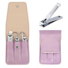 Atimier set de cortaúñas en funda morada, almacenamiento práctico y elegante.